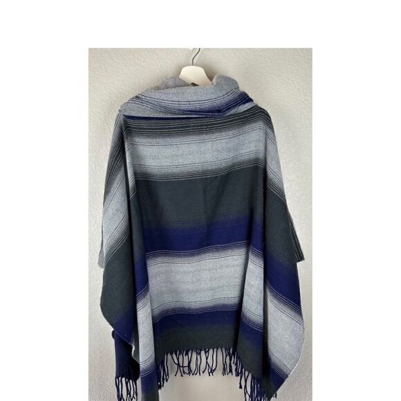 Free People Desert Dream Blue Striped Cowl Neck Poncho One Size. - Picture 5 of 10